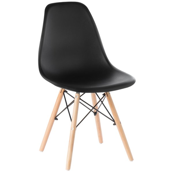 Fabulaxe Plastic DSW Shell Dining Chair with Solid Beech Wooden Dowel Eiffel Legs, Black QI003746.BK